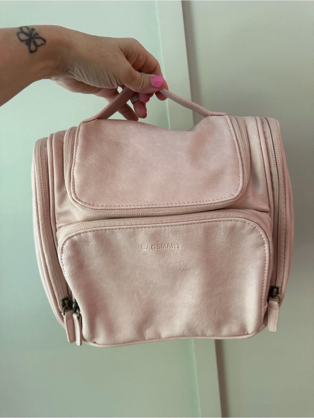 Bagsmart Blush Pink Travel Cosmetic Organizer with Top Handle